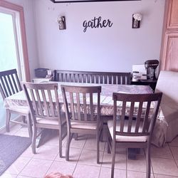 Dining Table Set w/ Leaves, Storage Bench & 6 Chairs – $450 OBO