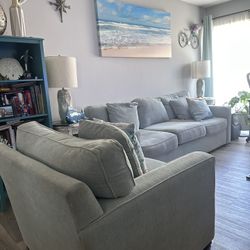 Light Blue Sofa and Arm Chair
