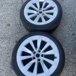 2 - 235/40r19 5x114.3 5x4.5 Tesla Model 3 Y Rims Wheels With Tires Sensors 2022 DOT Good Treads!