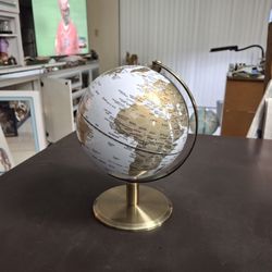 Golden White Rotating Globe Stand Educational Atlas 9" Overall Height - Mint Condition 