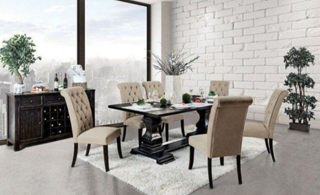 Brand New Rustic Antique Black 7pc Dining Table Set