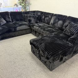 Black Corduroy Sleeper Sectional 