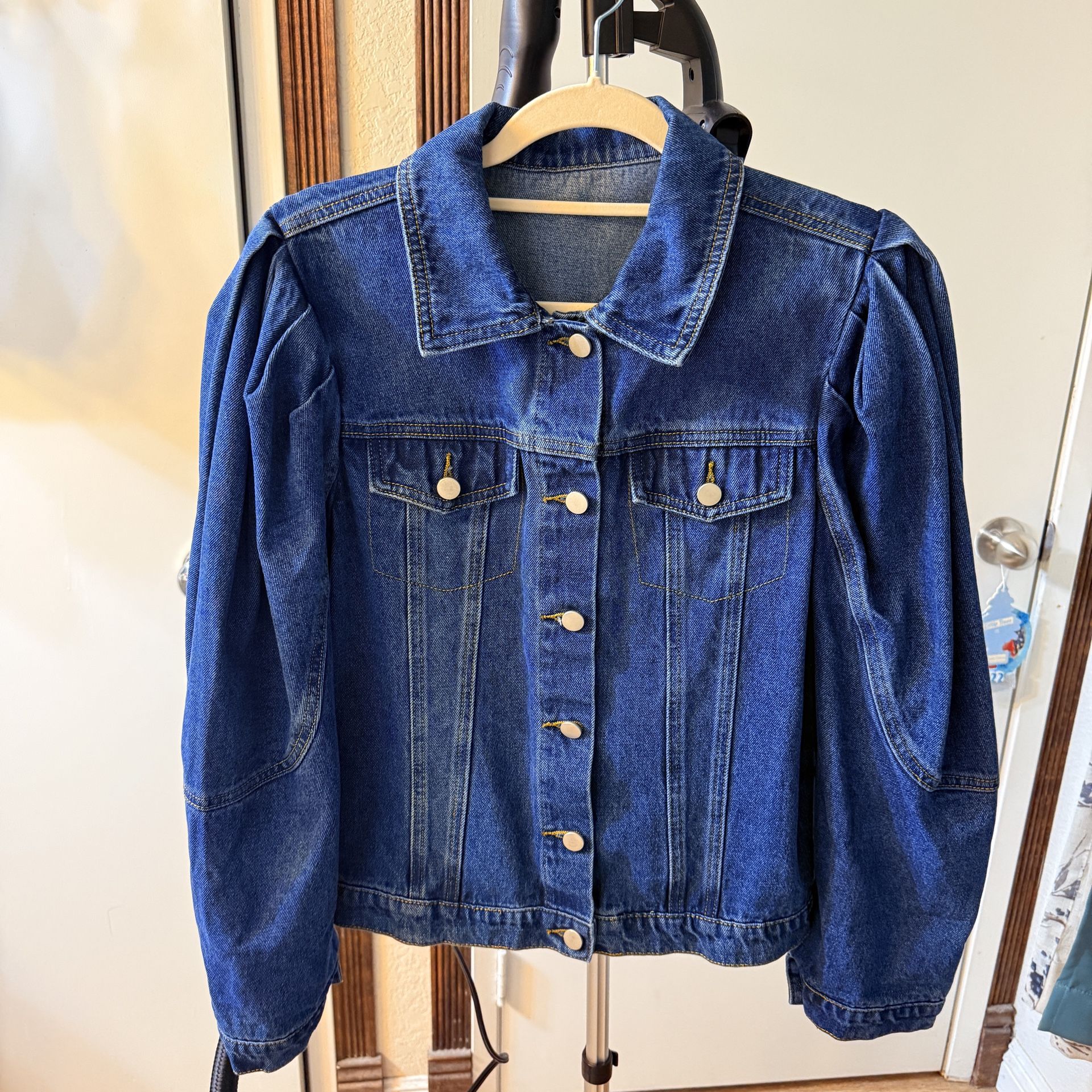 Women's Puff Sleeve Denim Jacket，Size S