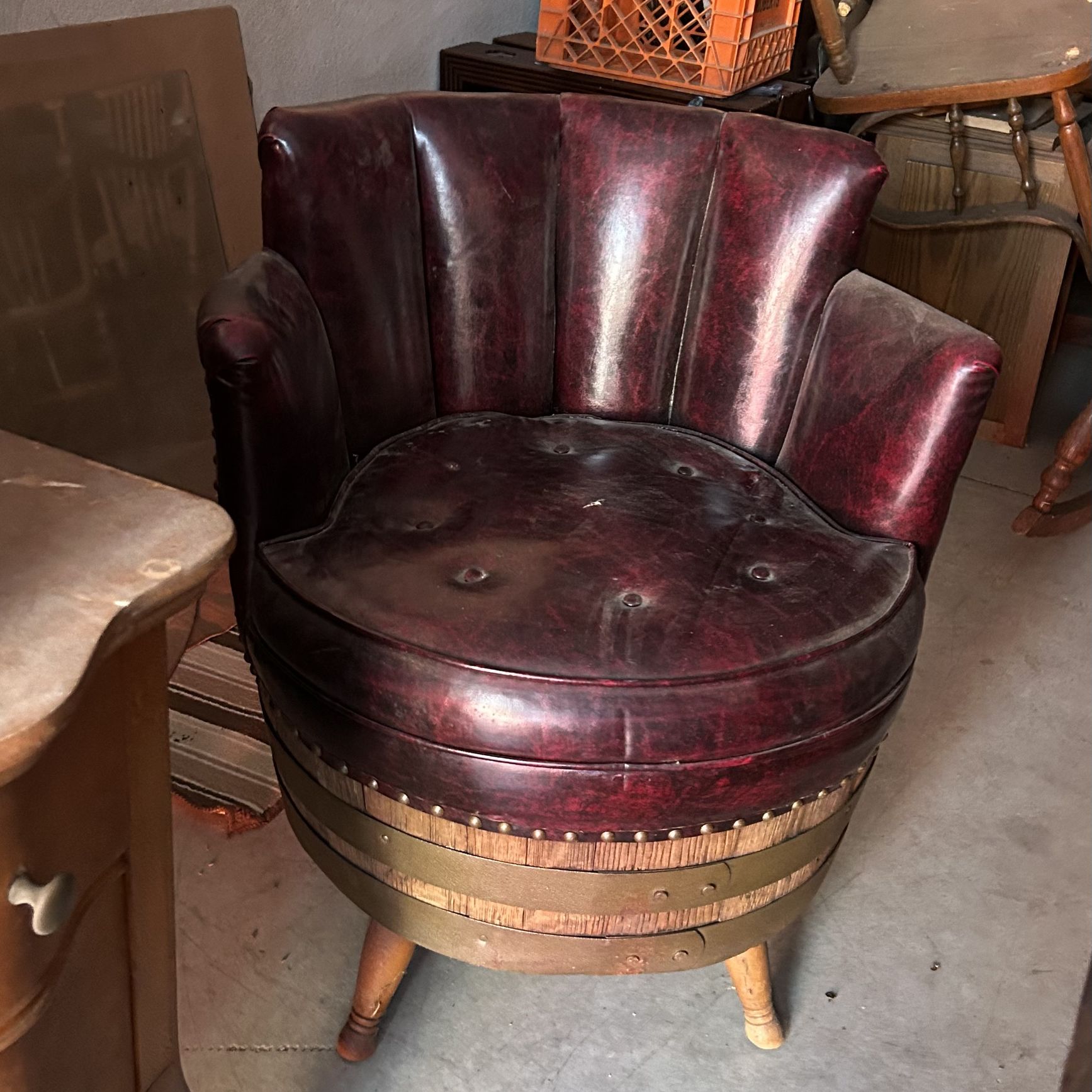 MCM Whiskey Distillery Barrel Swivel Club Chair Vintage Bar Furniture