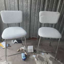 Set of 2 Modern Bouclé Bar Stools – Chrome Legs – Like New