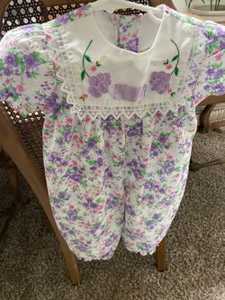 Girls Floral Dress with Lace Trim