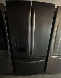 GE French Door Fridge – Black Stainless, Ice & Water Dispenser