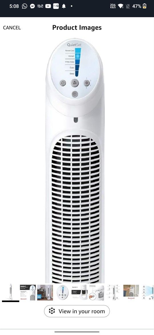Honeywell HYF260 Quiet Set Whole Room Tower Fan, White

