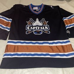 Youth L/xl Washington Capitals Dc Jersey Black Clean Building White House Vtg