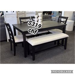 Charcol 6 Piece Solid Wood Dining Table Set  // October Sale 