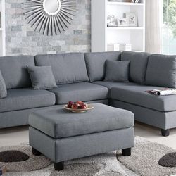 Gray Sectional Sofa With Ottoman (Free Delivery)