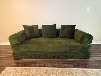 78” Olive Green Corduroy Boneless Couch / Convertible Sofa Bed