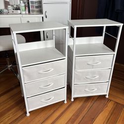 White Storage Carts with Drawers – Set of 2