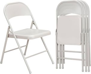 All Iron Steel Folding Chair 4 Pack,Durable Portable,Capacity 350 lbs, Indoor/Outdoor Dual-Use Seating for Various Occasions, Khaki
