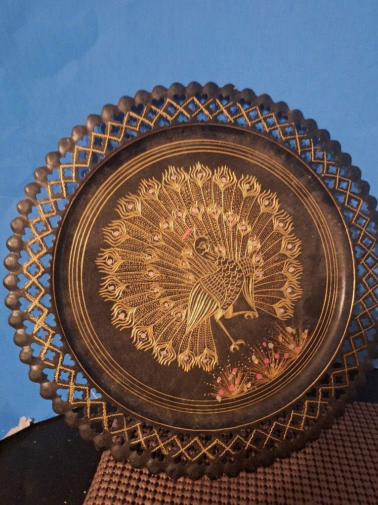 Wall Hanging Brass Peacock Brass Decorative Plate-$25