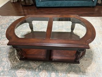 Cherry Wood Glass Top Coffee Table
