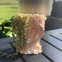 Lady Face Planter With String Of Turtles 
