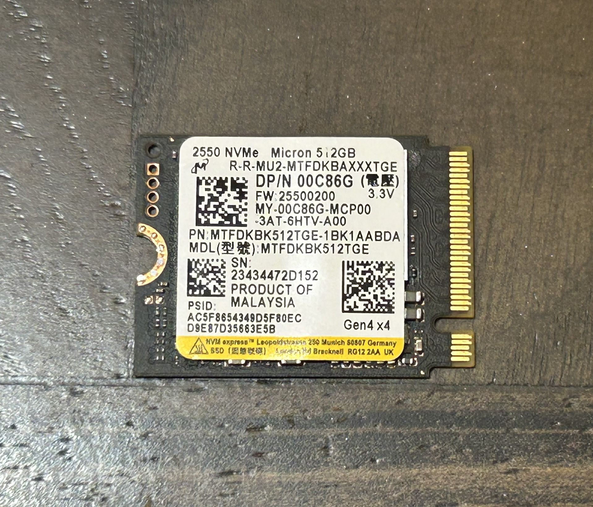 Like New Micron 2250 m.2 2230 512GB Gen 4x4 NVMe SSD for laptop, desktop computer, steam deck, surface pro & others
