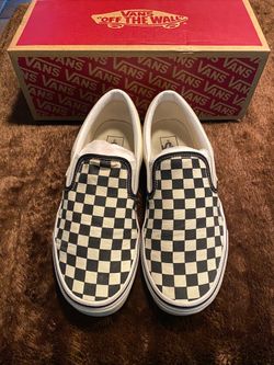 VANS Checkerboard Slip-On Men's Comfort Shoes Black White Canvas Size 9