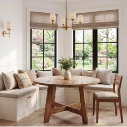 F2621 Solid Wood Round Dining Table for 4 People, 47 in Dining Room Table with Wood Pedestal Base, Brown Dinner Tables, Circle Kitchen Tables for Dini