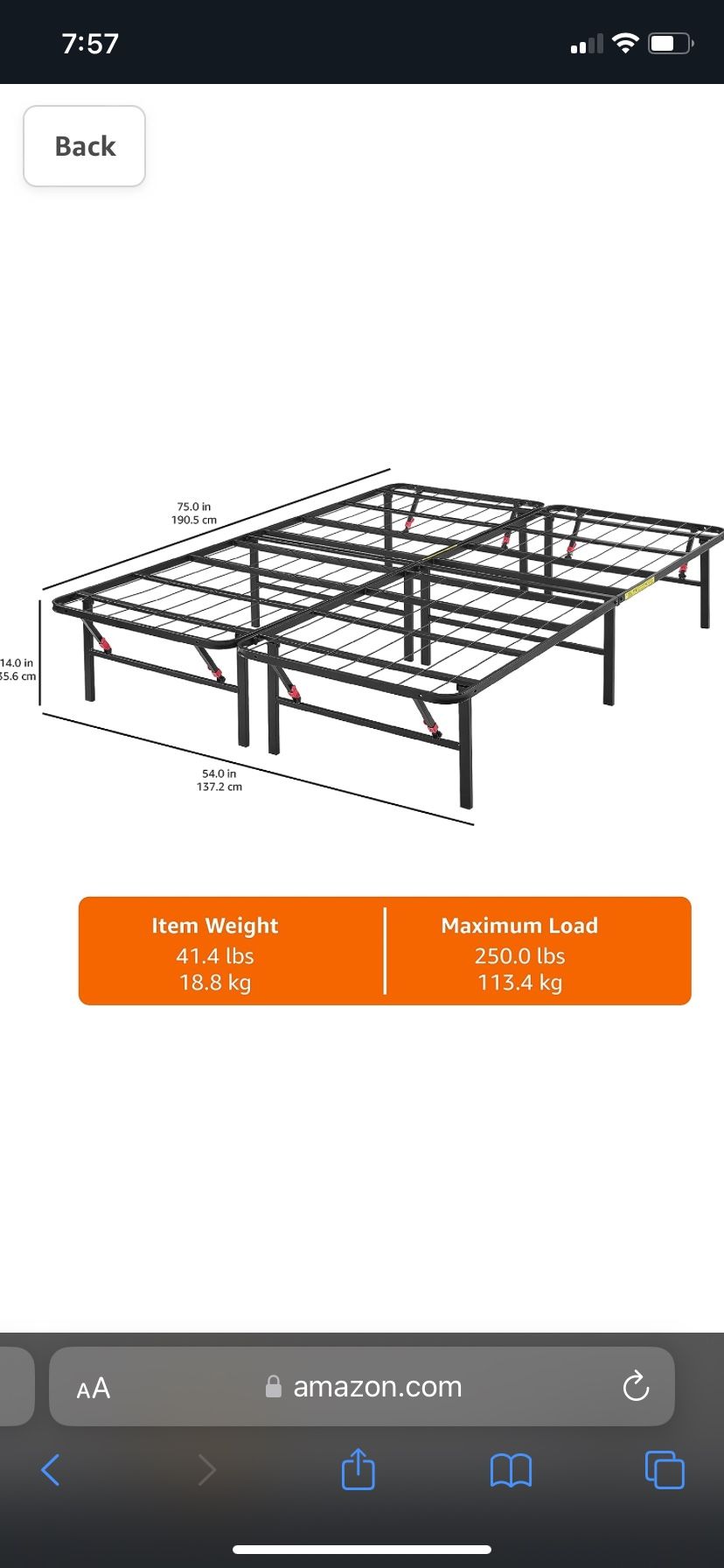 Amazon Foldable Metal Bed Frame Full Size