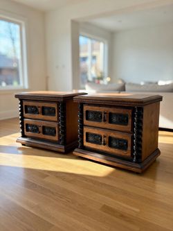 Pair of Wooden Nightstands with Carved Details