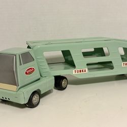 Vintage 18" TONKA Car Hauler Carrier -- Green Pressed Steel repainted