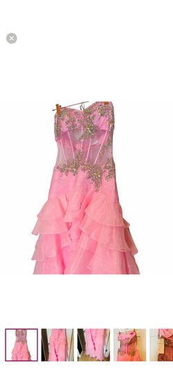 Cinderella Pink Ruffle Strapless Sequined Bodice Gown Small