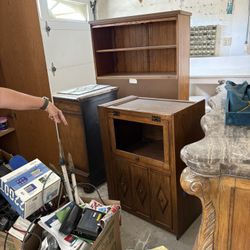 Vintage Oak Bookshelf and Cabinet Set – Solid Wood