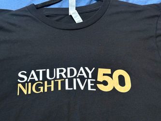 black graphic T-shirt commemorating the 50th season/anniversary of Saturday Night Live