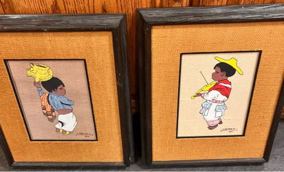 Pair of Framed Mexican Folk Art Prints by J. Hector R.