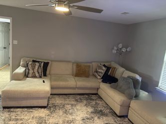 Cream Sectional Sofa with Chaise + Ottoman — $750 OBO