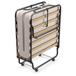New Portable Folding Bed with Mattress Rollaway Guest Bed w/ Memory Foam Mattress Sturdy Metal Frame
