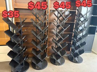20/16-Tier Tree Rotating Bookshelf, 360° Rotating DVD Rack, Spinning Standing Bookcase for Magazines DVDs Books, Black