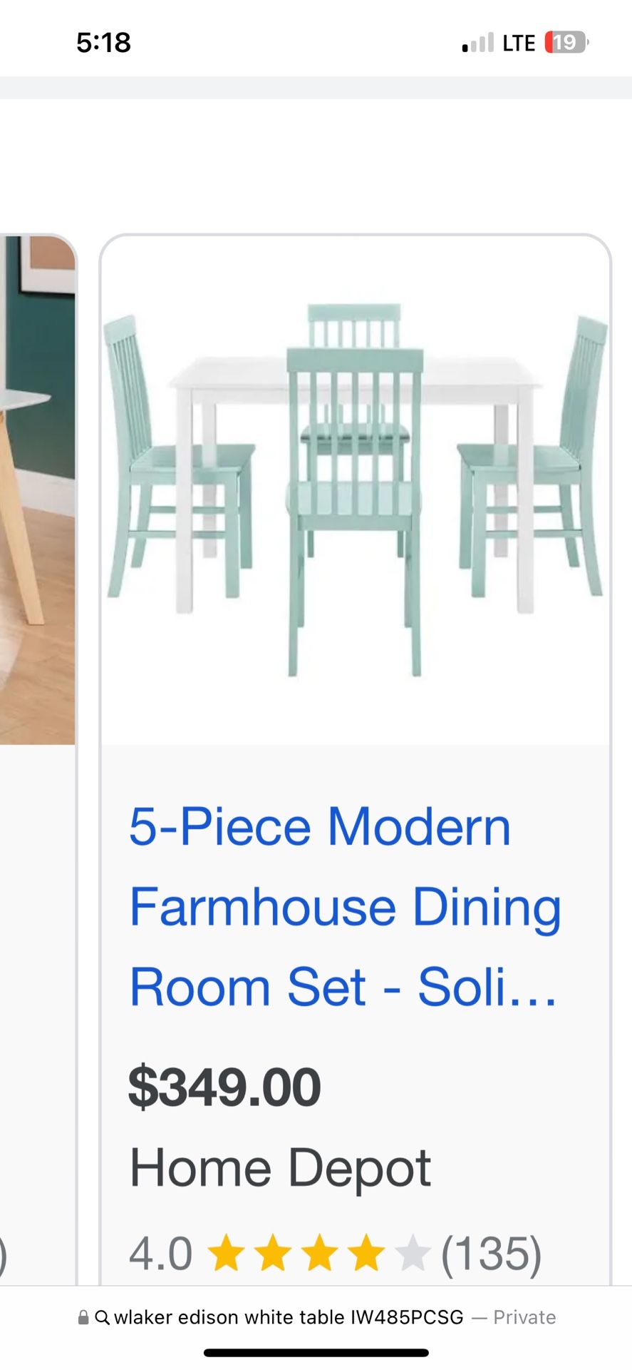 Walker Edison Table Chair Kitchen Set 