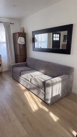 Jonathan Louis Ethan Queen Sleeper Sofa Gray Velvet, pull out couch, hide a bed