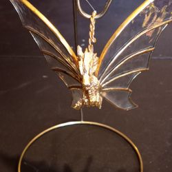 Beautiful decorative stained glass and metal dragon figurine with stand