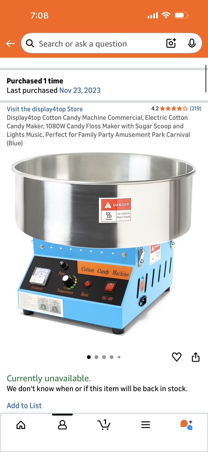 Commercial Grade Cotton Candy Machine -used Once