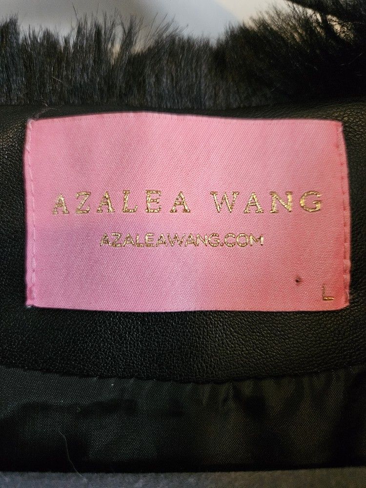 Azalea Wang Black JENNI-LIN Faux Fur Vest Full Length Sleeveless Coat Sz- Large