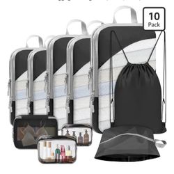 10 Set Compression Packing Cubes, Lightweight Travel Essentials, Stretchable Expandable Storage Bags, Compression Bags for Travel Accessories Luggage 