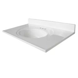 Newport 37 in. W x 22 in. D Cultured Marble White Round Single Sink Vanity Top in White=Pa-456