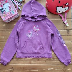 SIZE 10 GIRLS  PLUM PURPLE BUTTERFLY HOODIE SWEATER