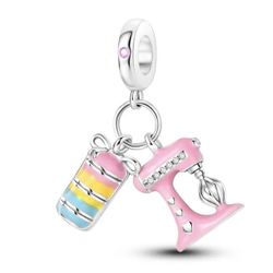 👩‍🍳 New! 2 pc 925 Sterling Silver Macaron Baking Mixer Dangle Charm w Gift Bag