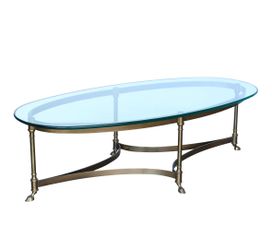 1970s Vintage Hollywood Regency Brass and Glass Side Table With Hooved Feet