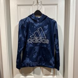 Kids Adidas Pullover Hoodie, Blue Camouflage, Size: Large (14/16)