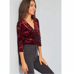 Burgundy Crushed Velvet Wrap Top