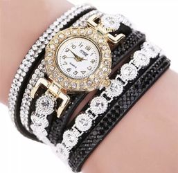 Black and rhinestone infinity watch!