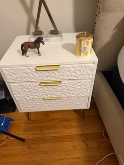 White 3-Drawer Nightstand with Gold Handles
