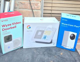 Google hub, doorbell and pan camera
