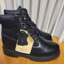 NEW Mens Vikings Lace Up Black Leather Work Boots / Botas Trabajo Sz 6.5